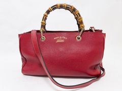 GUCCI グッチ バンブー ショッパー ミディアム トートバッグ ショルダーバッグ 2WAYバッグ ストラップ付き レッド 323660 美品
