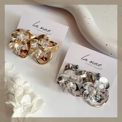 ロングセラー♡【304ステンレス 24KGP 本金メッキ】 メタル フラワー クリア フラワー シルバー ゴールド サークル フープ ピアス クリア ビーズ 天然 淡水 パール ブライダル ウェディング ハンドメイド アレルギー対応 【イヤリング変更可能】