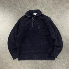 90s Vintage CHAPS RALPH LAUREN チャップス ラルフローレン ハーフジップ ニット セーター ラウンドカラー ロゴ刺繍 ネイビー 濃紺 ヴィンテージ メンズ L