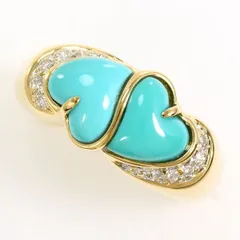 K18YG　リング　ring　指輪　15.5号　ターコイズ　ダイヤ　0.08　カード鑑別書　総重量約6.6g