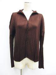 美品 ISSEY MIYAKE イッセイミヤケ プリーツプリーズ カットソー 長袖 ブラウン 茶 日本製 L005-0524-7
