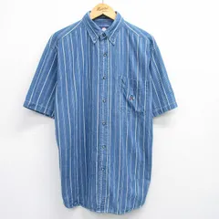XL/古着 半袖 シャツ メンズ 00s コットン ボタンダウン 紺他 ネイビー ストライプ 25may15 中古 トップス