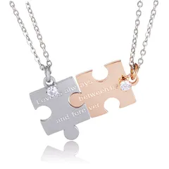 [felicitations] ペアネックレス カップル プレゼント ステンレス ジュエリー ネックレス メンズ レディース パズル BR-J068 (シルバー＆ピンクゴールド) [シルバー/ピンクゴールド]