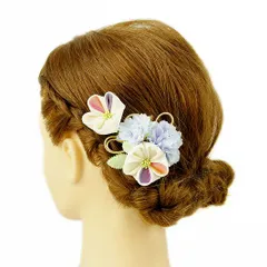 髪飾り 成人式 つまみ細工 水引 振袖 前撮り 袴 浴衣 夏祭り 花火大会 豪華2点セット 白 ピンク 黄色 水色 ゴールド ちりめん No.9-3598