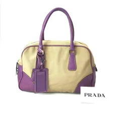 本物 PRADA プラダ グラデーション レザー ハンドバッグ パープル-