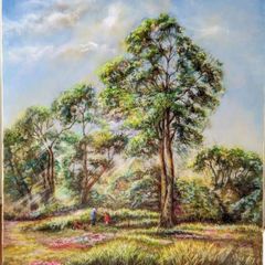 風景画　新緑風景画　painterTMK 真筆　一点もの　ファインアート　お花畑　油彩風景画「陽光の輝き」F10キャンバス油絵　油絵絵画　油彩　絵画真筆　肉筆