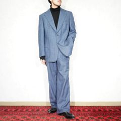 EU VINTAGE HCA DRESS Sterling TREVIRA BLUE STRIPE PATTERNED DESIGN SET UP SUIT/ヨーロッパ古着ブルーストライプ柄デザインセットアップスーツ