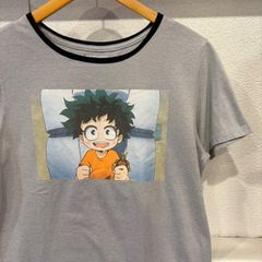 古着　L 僕のヒーローアカデミア　MY HERO ACADEMIA オフィシャル　キャラクター　アニメ　Tシャツ　クルーネック  グレー　霜降り