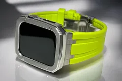 ライムグリーンシルバー★アップルウォッチバンド ラバーベルト Apple Watch保護カバー 艶消しケース メンズ レディース 40mm41mm44mm45mm49mm ウルトラ ultra ultra2 se