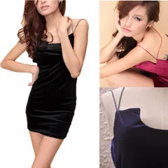 ナイトドレス　膝上　黒　ネイビー　ワインレッド　ベルベット　ストレッチ　背中露出