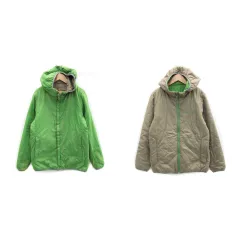 エーグル AIGLE アウトドアウェア キルティングジャケット 中綿ジャケット リバーシブル ミドル丈 ジップアップ ロゴ刺繍 ナイロン S ライトグリーン 黄緑 /MS7