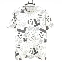 ティゴラ 半袖ハイネックシャツ 白×ライトグレー 英字総柄 メンズ L ゴルフウェア TIGORA