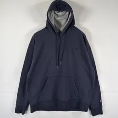 古着 チャンピオン Champion パーカー スウェット フーディ マフポケット フード紐 ワンポイントロゴ刺繍 大きいサイズ XL  ネイビー メンズ