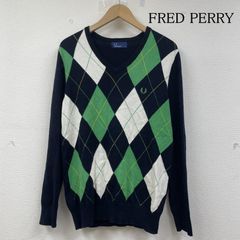 FRED PERRY フレッドペリー ニット、セーター 長袖 アーガイル ウール ニット Vネック セーター 長袖 ワンポイント ロゴ 刺繍