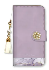 AQUOS R8 SH-52D ケース 手帳型 アクオスR8 スマホケース パール デコ付き ストラップ付 韓国 大理石 マーブル柄 おしゃれ オシャレ 大人 ネイビー ブルー パープル カラー02