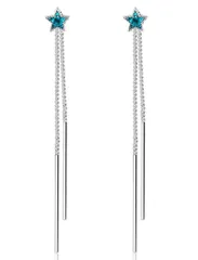 ブルー スター スワロフスキークリスタル チェーン ピアス SILVER925 華やか 上品