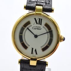 カルティエ CARTIER マストヴァンドーム W1006454 レディース腕時計 クォーツ トリニティ文字盤 ホワイト×GP×レザーベルト ヴィンテージ 時計 【中古】