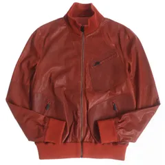 良品□BOTTEGA VENETA/ボッテガヴェネタ ラムスキン イントレチャート ジップアップ レザーブルゾンジャケット ブラウン系 46 イタリア製のサムネイル
