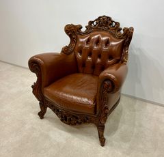イタリア製　ロココ調　クラシック　本革張り　ソファ 1p  ①