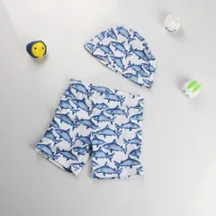☆ サメ×ホワイト ☆ 125-135cm ☆ キッズ 男の子 スイムパンツ yswim5058 ベビー 水着 男の子 キャップつき 2点セット スイムパンツ パンツ 赤ちゃん スイムウェア スイムキャップ ベビースイミング スイミング 幼稚園 保育園 帽子
