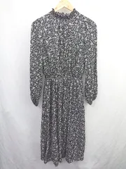 ◇ Θ JAYRO ジャイロ 花柄 長袖 膝下丈 フレア ワンピース サイズM ブラック レディース E  【1506180006324】