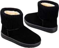 [SLOW＆MELLOW] 【スロウアンドメロウ】ムートンブーツ ショート ブーツ リブ 暖かい シューズ レディース アンクル 丈 スノーブーツ 防寒 対策 3カラー スエード フェイク ファー ふわふわ くるぶし 丈 雪 秋 冬  [ブラック 23.5㎝]