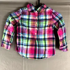 ラルフローレン Ralph Lauren  シャツ キッズ 長袖 チェック ロゴ刺繡 ポケット コットン100％ ピンク系 水色系 100センチ 2025082500079