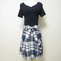 #snc ブルーレーベルクレストブリッジ BLUELABEL CRESTBRIDGE ワンピース 38 紺 白 黒 半袖 チェック 巻きスカート風 レディース [913377]