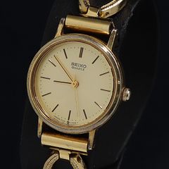 12 稼動品 SEIKO ゴールド 腕時計 社外ベルト ラインストーン - メルカリ