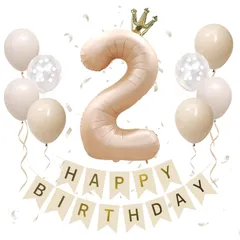 【数量限定】バルーン 数字 くすみカラー 大きい 誕生日 飾り 誕生日 風船 セット 40インチ 二歳 飾り付け ナンバーバルーン 王冠付き 2歳 バースデーバルーン 2 Iysoll キャラメル