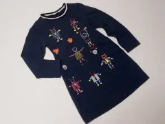 ミミソル mimisol マメール アウトレット 子供服 女の子 8歳 約 120cm 130cm 長袖 ワンピース 紺 裏起毛 スマイル 秋 冬 ★3 冬服 ガールズ 女児 キッズ 【中古】 ユーズド リサイクル 古着 子ども服 こども