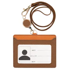 【人気商品】通学 通勤 ラップ 首掛け 吊り下げ名札 定期入れ カード入れ 名刺サイズ パスケース ネックストラップ おしゃれ 両面用 横型 伸縮リール式 メンズ 男女兼用（ブラウン-オレンジ） カードケース 社員証 3ポケット ネームホルダー IDカードホル