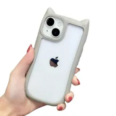【新着商品】16 iPhone ケース カバー 猫 猫耳 ネコミミ クリア ねこ 背面クリア シンプル ddice おしゃれ かわいい 指紋防止 耐衝撃 韓国 カスタマイズ (グレー iPhone16)