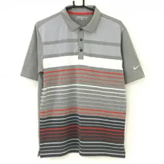 ★特価★【美品】ナイキゴルフ 半袖ポロシャツ 杢グレー×レッド×白 ボーダー調 DRY FIT  メンズ M ゴルフウェア NIKE