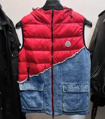 moncler greg lauren デニムダメージパッチワークフードダウンベスト