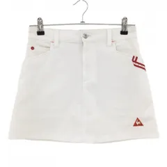 【美品】ルコックゴルフ スカート 白×レッド ロゴ刺しゅう ストレッチ 内側インナーパンツ  レディース 7 ゴルフウェア le coq sportif