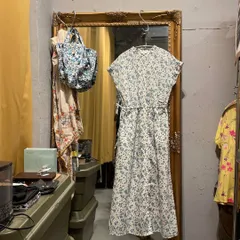39　BEAMS  HEART ビームスハート 花柄　総柄　ワンピース　ロング　ブルー　ホワイト　お呼ばれ　デート　オフィスカジュアル　食事会