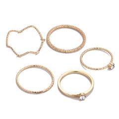 細身 指輪 リング リング 上品 ピンキー ミディ ファランジ 5つ ストーン付き キレイ 関節リング ピンキーリング ミディリング ファランジリング ゴールド (ゴールド) 装飾 5点セット (アロハモニ) ALOHAMONI