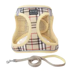 ideamall 犬 ハーネス 小型犬 猫 胴輪 犬用ハーネス 猫用 服 メッシュ素材 お散歩 着脱簡単 ベージュ (XS) [XS]のサムネイル