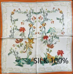 【スカーフ】シルク100％  スカーフ 53㎝　動物　花柄flower