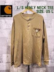 カーハート メキシコ製 長袖 ヘンリーネック Tシャツ 大きめUS L ブラウン carhartt ロンT