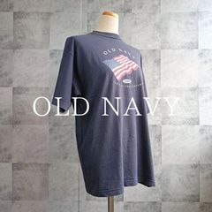 【美品☆匿名】オールドネイビー　Tシャツ　S　ネイビー　紺　半袖　プリント　ロゴ　国旗　アメリカ　古着　ユニセックス