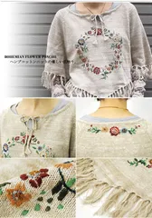 ニット ポンチョ GOHEMP ゴーヘンプ サマーニット フェス アウトドア キャンプ カーディガン 花 刺しゅう フリーサイズ