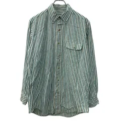 長袖 ストライプシャツ L ライトグリーン ホワイト ボタンダウン 胸ポケット ボタン カジュアル長袖シャツ ストライプ 春物 a710-6280