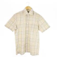 バーバリー ロンドン BURBERRY LONDON SAMPLE品 シャツ レギュラー 半袖 コットン チェック 総柄 L ベージュ /AO11 ■GY37