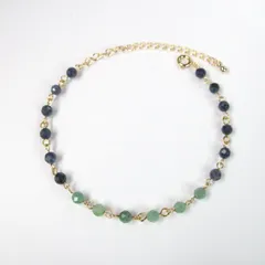 エメラルドとサファイヤのビーズチェーンブレスレット　♯108