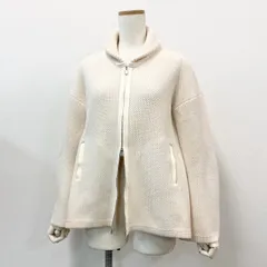 1l14 【極美品】 Loro Piana ロロピアーナ ショールカラー ベビーカシミヤ100％ レザーパイピング ローゲージニットカーディガン サイズ38 クリーム ジップカーディガン レディースのサムネイル