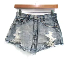ホリスター デニムショートパンツ フリンジ ボトムス レディース W24サイズ ブルー系 Hollister 【中古】