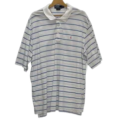 90's Polo by Ralph Lauren GOLF FIT/90年代 ポロバイラルフローレン ボーダー ポニー刺繡 ヴィンテージ 半袖 ポロシャツ ワンポイント刺繡 オーバーサイズ ビッグサイズ PERU製 メンズ XLホワイト/ブルー