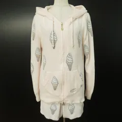 #anc ジェラートピケ gelatopique ルームウエア セットアップ F ピンク 白 ソフトクリーム フード付き ジップアップ レディース [965617]